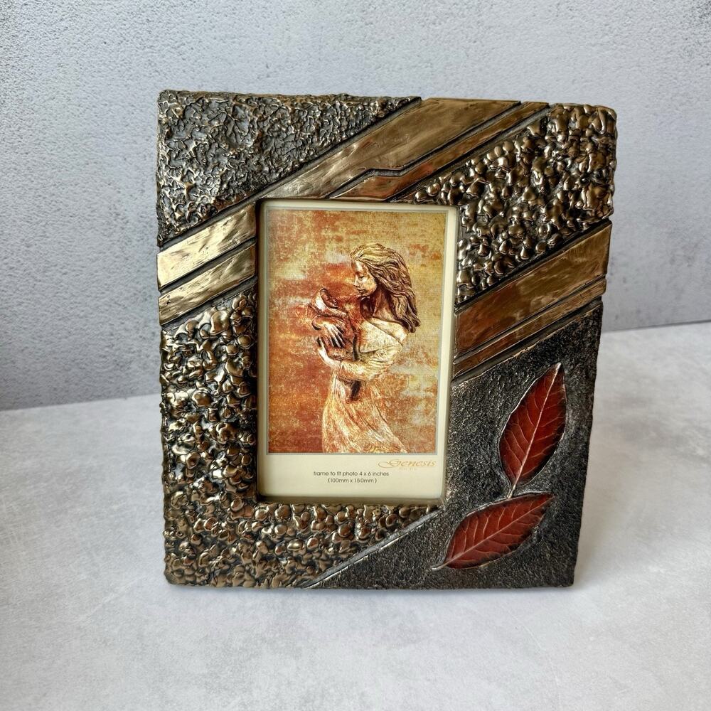 Textured Mixed Metal 4” X 6” Photo Frame Brutalist Style Autumn Leaves Ireland